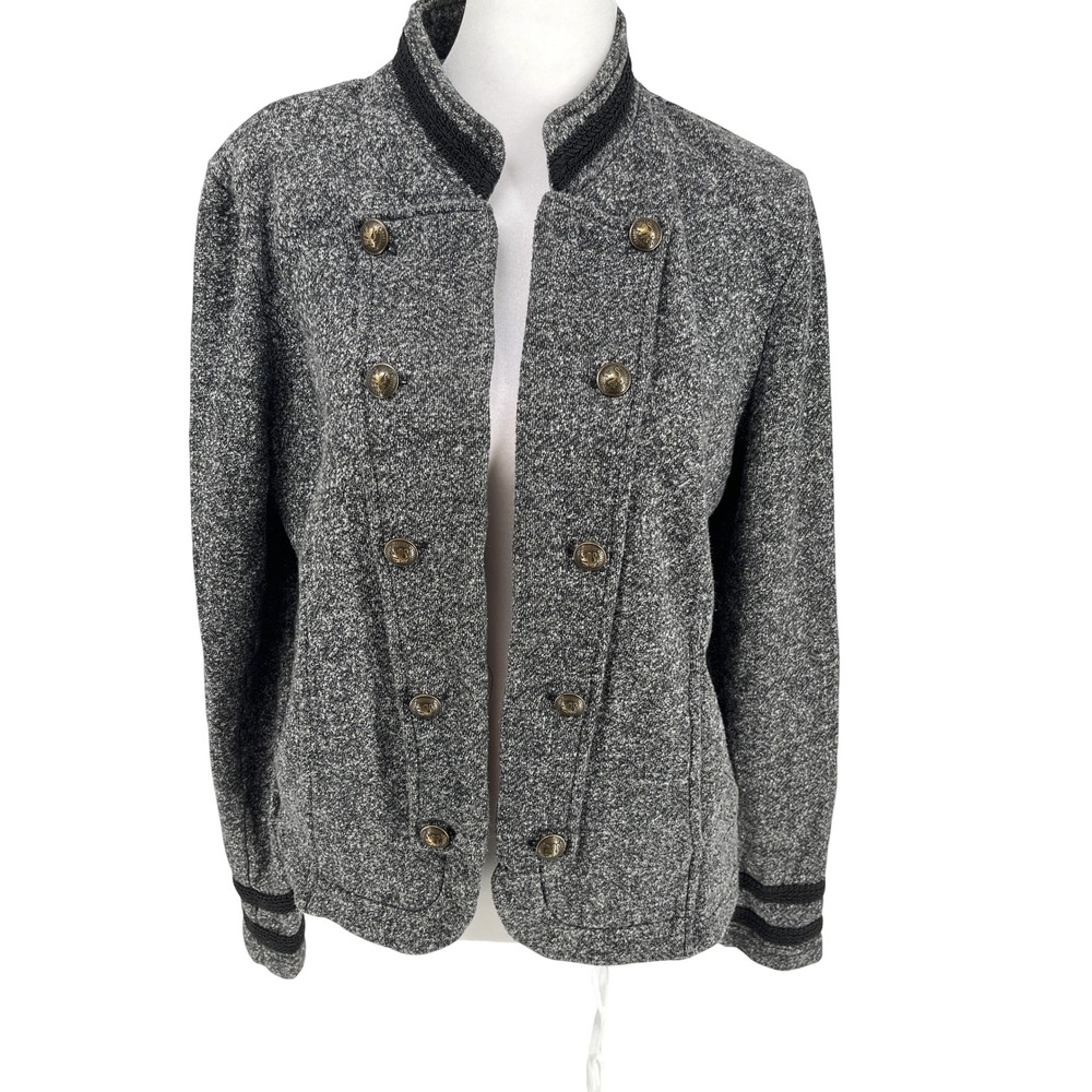 Tommy Hilfiger Womens L Military Jacket Gray Knit Gold Buttons Soft Blazer